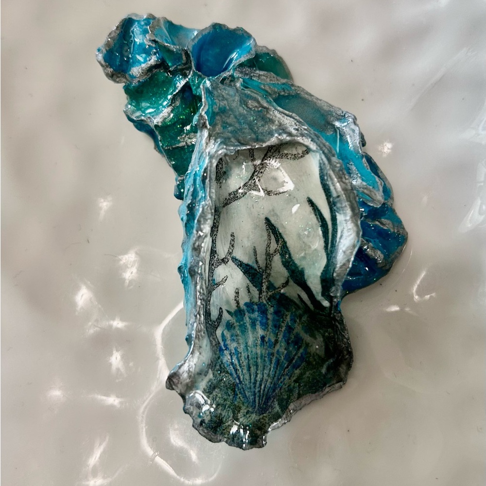 Handmade decoupage oyster shell
